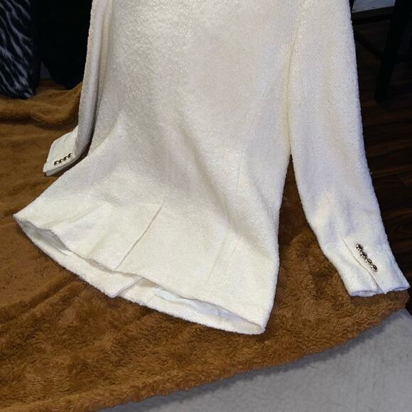 Express Wool-Blend Double Breasted Novelty Button Blazer in Ivory & Gold - Picture 15 of 17